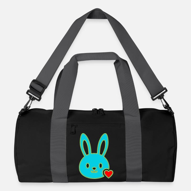 Neon Bunny Head Heart Y2K Cute Vector Recycled Duffel Bag
