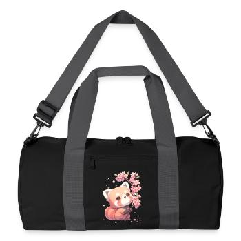 Mignonne style Chibi de panda rouge sakura et fleurs de cerisier - Sac de sport recyclé - noir/gris graphite - Devant