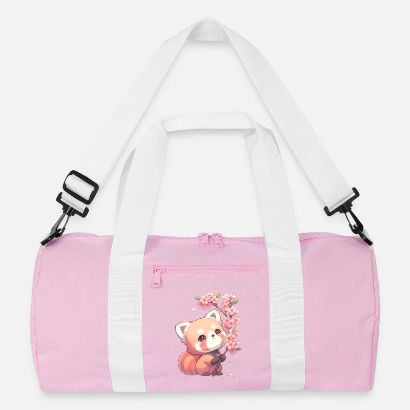 Cute Red Panda Sakura Cherry Blossom Chibi Style Recycled Duffel Bag