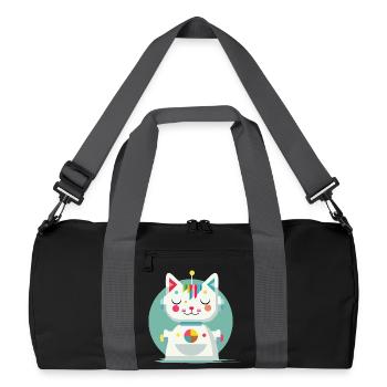 Chat robot géométrique - Illustration créative - Sac de sport recyclé - noir/gris graphite - Devant