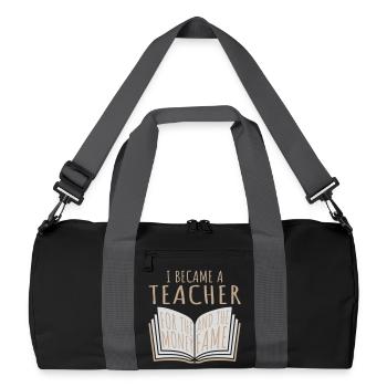 I Became Teacher for the Money and Fame Joke Logo - Recycled Duffel Bag - black/graphite grey - Front