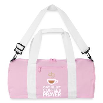 Powered By Coffee And Prayer Kaffeeliebe Glaube - Recycelte Duffel Bag - Rosa/Weiß - Vorne