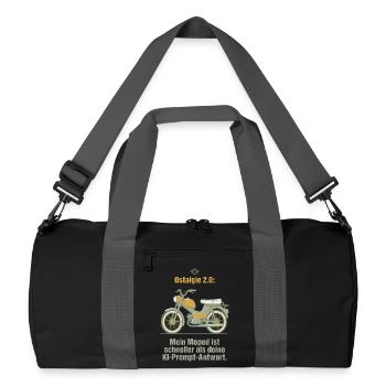 Ostalgie Moped. KI Prompt Spruch - Recycelte Duffel Bag - Schwarz/Graphitgrau - Vorne