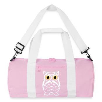 Black and White Owl Gaze Yellow Eyes - Recycled Duffel Bag - pink/white - Front