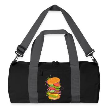 Bunter Graffiti Burger im Streetfood Look - Recycelte Duffel Bag - Schwarz/Graphitgrau - Vorne
