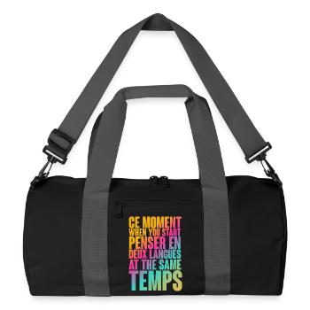 Mehrsprachige Gedankenzeit-Druck - Recycelte Duffel Bag - Schwarz/Graphitgrau - Vorne