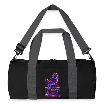 lässige Frau auf der Boombox im 80er Stil - Recycelte Duffel Bag - Schwarz/Graphitgrau - Vorne