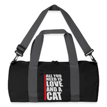 All You Need Is Love And A Cat Lustig Katze Spruch - Recycelte Duffel Bag - Schwarz/Graphitgrau - Vorne