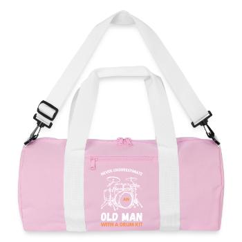 Never Underestimate An Old Man With A Drum Kit - Recycled Duffel Bag - pink/white - Front