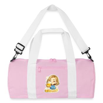 Prost! Fröhliche Biertrinker-Illustration - Recycelte Duffel Bag - Rosa/Weiß - Vorne