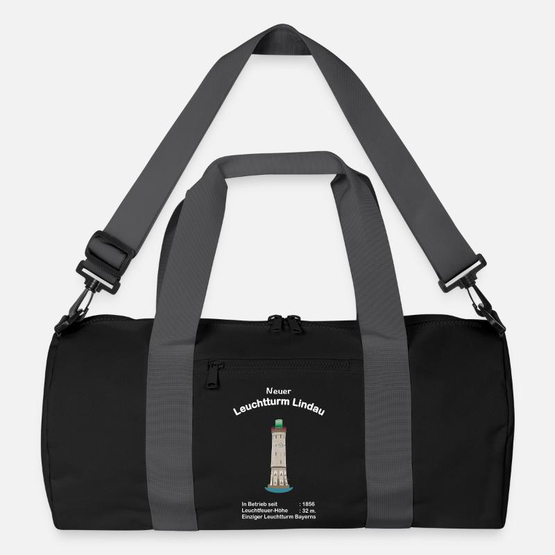 Lindau, Neuer Leuchtturm, Bodensee, Zeichnung - Recycelte Duffel Bag - Schwarz/Graphitgrau