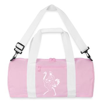 Police Officer Riding a Vivid Ostrich - Recycled Duffel Bag - pink/white - Front