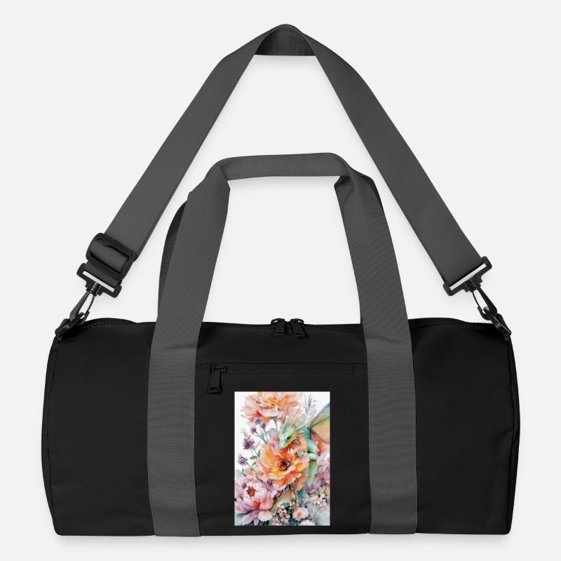 Aquarell-Drachen- und Blumengärten - Recycelte Duffel Bag - Schwarz/Graphitgrau