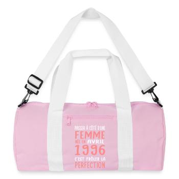 30th Birthday - Born in April 1996 - Recycled Duffel Bag - pink/white - Front