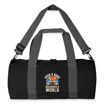 Buch entdecken Sie die Welt beim Lesen von Büchern - Recycelte Duffel Bag - Schwarz/Graphitgrau - Vorne