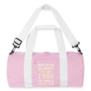 Anniversaire 40 ans - Né en Juin 1986 - Sac de sport recyclé - rose/blanc - Devant