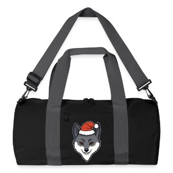 Loup de Noël Tête de dessin animé avec chapeau - Sac de sport recyclé - noir/gris graphite - Devant