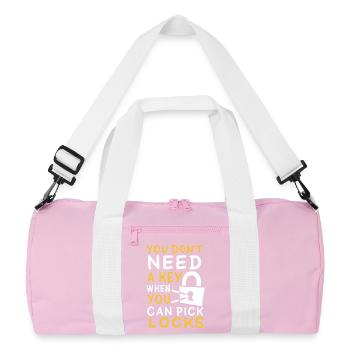 Funny Locksmith Picking Locks Hobbyist Graphic - Recycled Duffel Bag - pink/white - Front