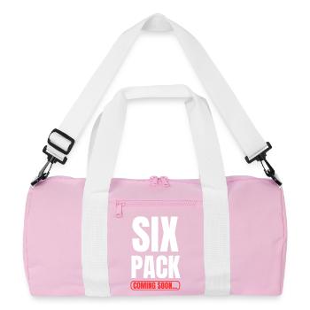 Six Pack coming soon! Fitness Motivation Sport - Recycelte Duffel Bag - Rosa/Weiß - Vorne