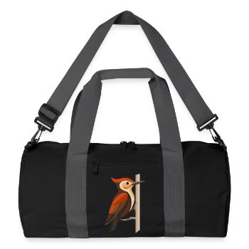 Woodpecker on Tree Trunk – Stylized Bird Motif - Recycled Duffel Bag - black/graphite grey - Front