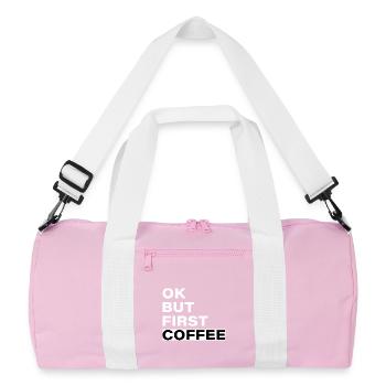 OK, aber erstmal: Kaffee - typografischer Slogan - Recycelte Duffel Bag - Rosa/Weiß - Vorne