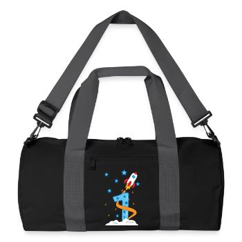 1. Anniversaire bébé enfant fusée - Sac de sport recyclé - noir/gris graphite - Devant