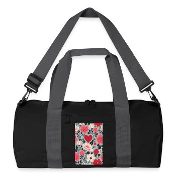 Coeurs et fleurs motif - Sac de sport recyclé - noir/gris graphite - Devant
