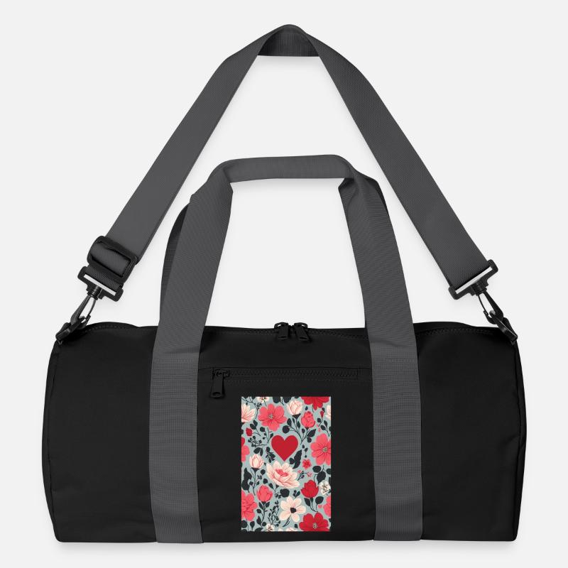 Herzen und Blumen Muster Recycelte Duffel Bag