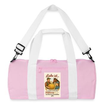 Liebe ist beim Füttern des Heuballen - Recycelte Duffel Bag - Rosa/Weiß - Vorne