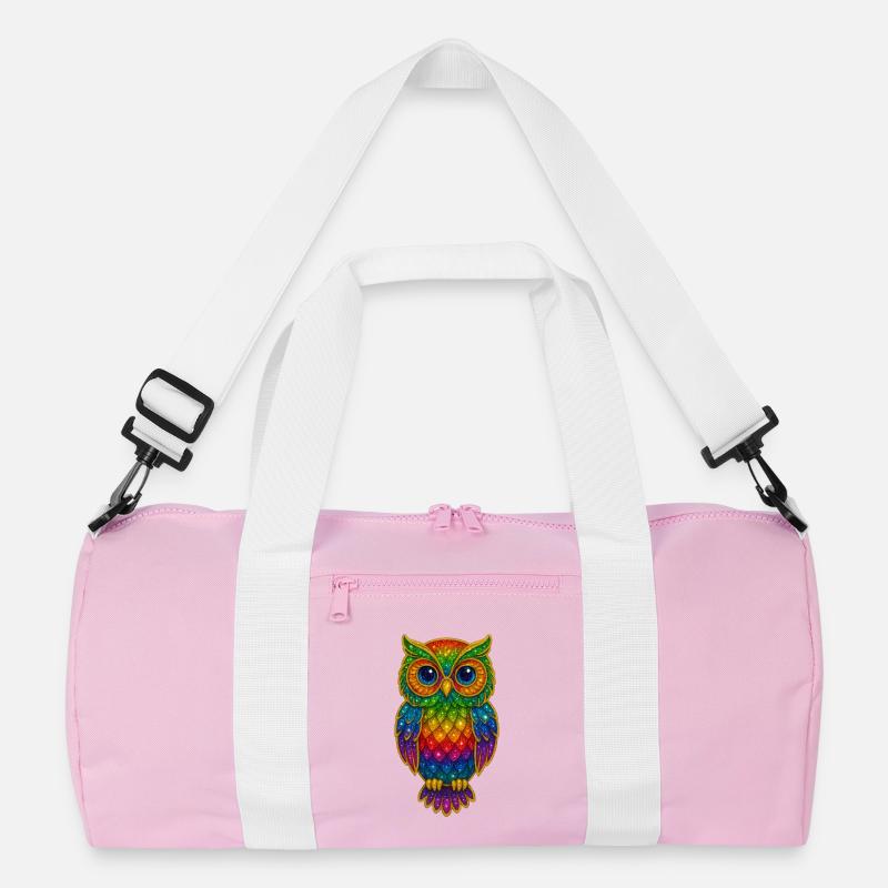 Rainbow Owls Glitter Art Recycled Duffel Bag