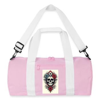 Flower Skull Tattoo Style - Recycled Duffel Bag - pink/white - Front