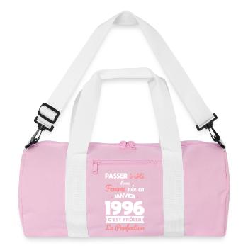 30th Birthday - Born in January 1996 - Recycled Duffel Bag - pink/white - Front