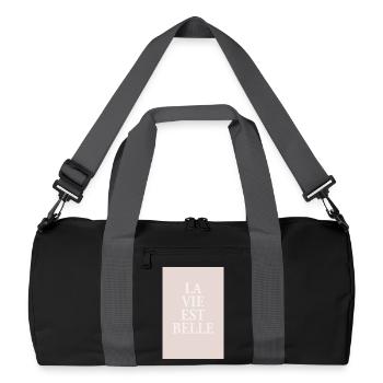 La Vie Est Belle – Affiche typographique élégante - Sac de sport recyclé - noir/gris graphite - Devant