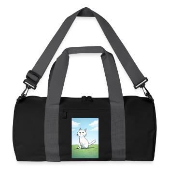 Weiße Katze mit frechen Blick - Recycelte Duffel Bag - Schwarz/Graphitgrau - Vorne