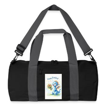 Blauer Drache mit Blumenstrauß - Recycelte Duffel Bag - Schwarz/Graphitgrau - Vorne