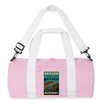 Bergen, Norvège – Affiche de voyage rétro Vue du port - Sac de sport recyclé - rose/blanc - Devant