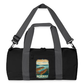 Bergen Norvège – Affiche de voyage vintage aquarelle - Sac de sport recyclé - noir/gris graphite - Devant