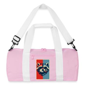 Waschbär-Pop-Art: Sonnenbrillen-Zigarre - Recycelte Duffel Bag - Rosa/Weiß - Vorne