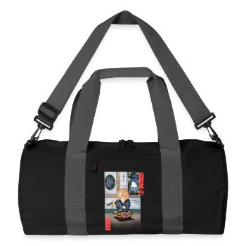 Kawaii Cat Eating Ramen Shirt - Recycled Duffel Bag - black/graphite grey - Front
