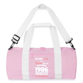 Anniversaire 40 ans - Née en Septembre 1986 - Sac de sport recyclé - rose/blanc - Devant