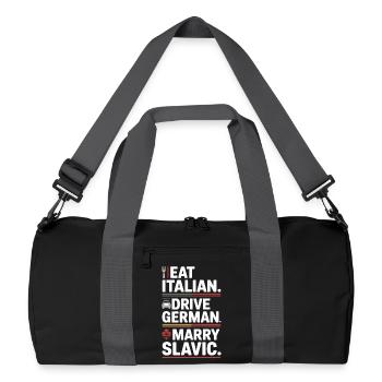 Mange un conduit italien, épouse un Slave Balkan, une voiture - Sac de sport recyclé - noir/gris graphite - Devant