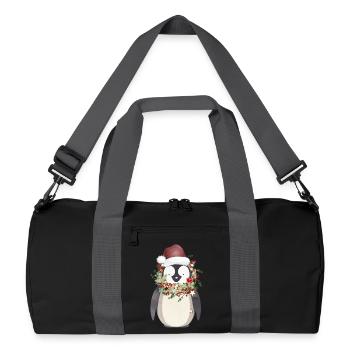 cute penguin with wreath for Christmas - Recycled Duffel Bag - black/graphite grey - Front
