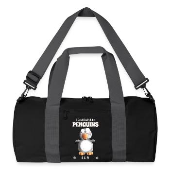 I Just Really Like Penguins Pinguin Spruch - Recycelte Duffel Bag - Schwarz/Graphitgrau - Vorne