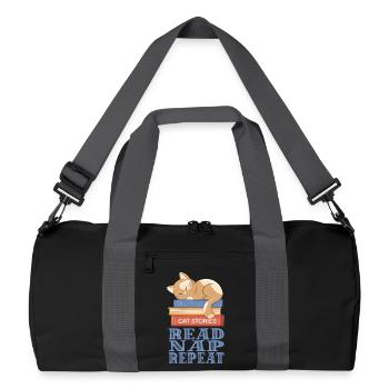 Sleeping cat and books - Recycled Duffel Bag - black/graphite grey - Front
