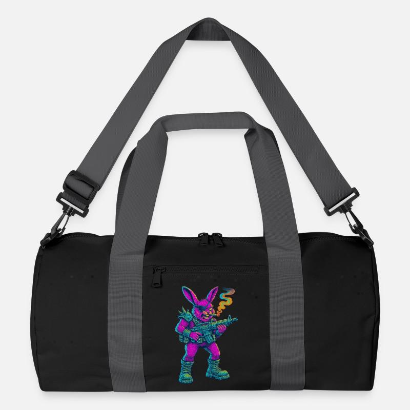 Neon Punk Bunny mit Zigarre und Gewehr Recycelte Duffel Bag