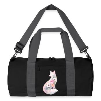 Fuchs Silhouette Aquarell Blumen - Recycelte Duffel Bag - Schwarz/Graphitgrau - Vorne