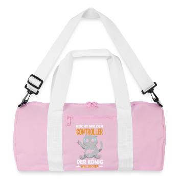 Reicht mir den Controller – König will zocken - Recycelte Duffel Bag - Rosa/Weiß - Vorne