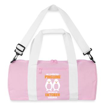 October Birthday Penguin Saying Funny - Recycled Duffel Bag - pink/white - Front