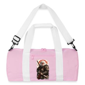 Japanese Art - Japanese Snow Monkey - Samurai - Recycled Duffel Bag - pink/white - Front