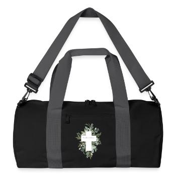 Confirmation Gift – Floral Cross Design - Recycled Duffel Bag - black/graphite grey - Front